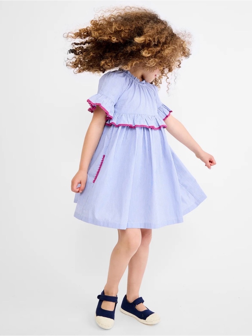 Oso & Me "Diana Dress" Blue & White Pinstripe NWT Size 7